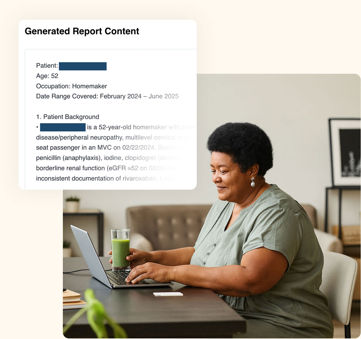 Individual working with AI to summarize health records